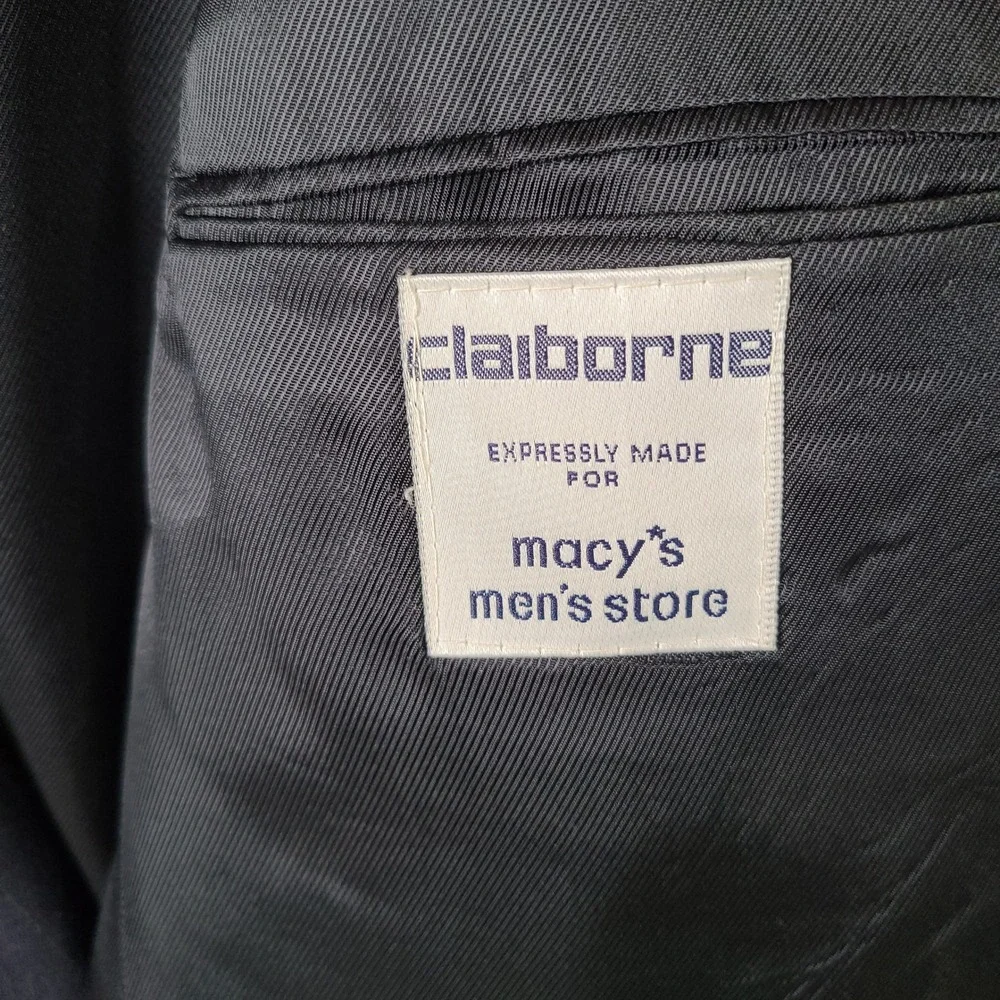 Vintage Claiborne Jacket Mens 46L Blue Striped Blazer Double Breasted Wool Coat